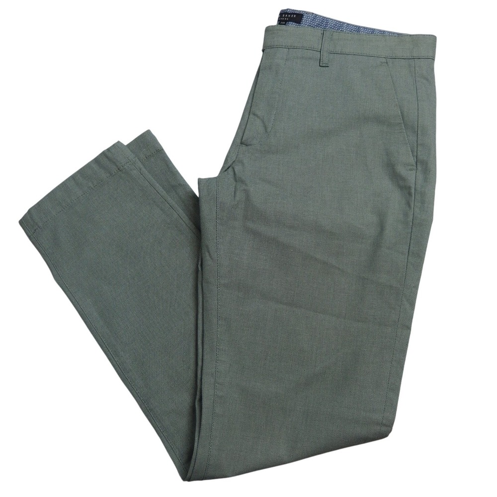 Ted Baker London Men's Chinos Pants Green Slim Fit 34R Flat Front